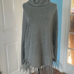 Peter Nygard Gray Cowl Neck Sweater Top with Fringe Sz LP
